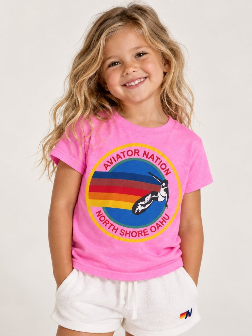 AVIATOR NATION Girl's North Short Tee in Neon Pink